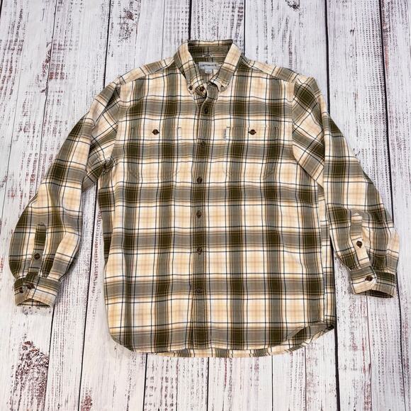 Carhartt Relaxed Fit Plaid Flannel Shirt Men’s L Green/Tan Cotton - Picture 1 of 6